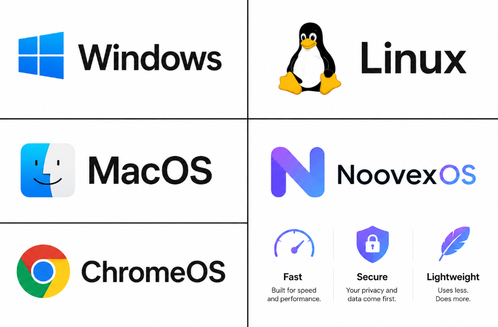 Operating system comparison: Windows, Linux, macOS, ChromeOS vs NoovexOS
